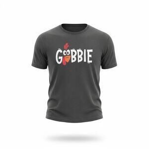 Funny “Gobble” Turkey T-Shirt Gray Graphic Tee Men’s Size Large Thanksgiving